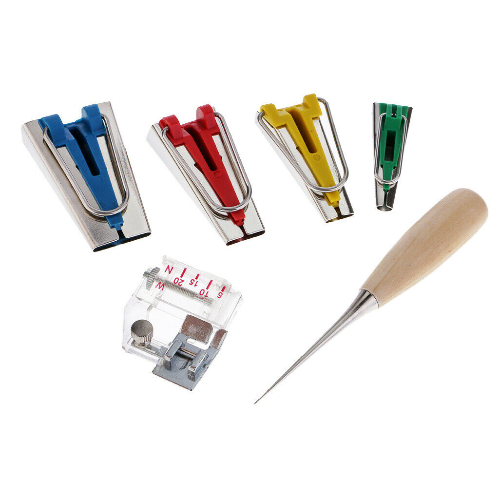 6 pieces bias tape former set including 4 sizes in 6/12/18/25 mm, presser foot,
