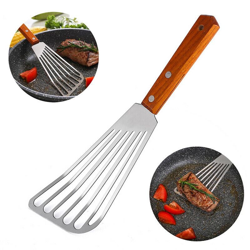 Stainless Steel Slotted Turner Fish Spatula With Wooden Handle Kitchen To.l8