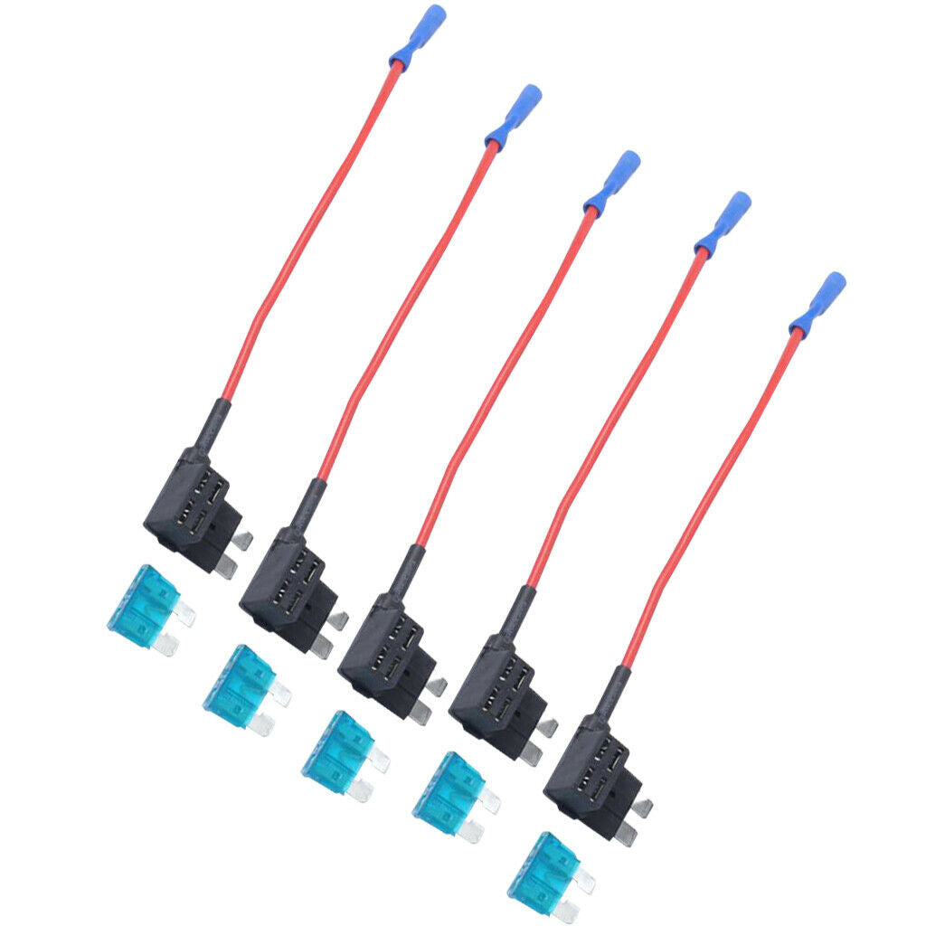5 Pieces 15Amp Medium Blade Fuses with Add-a-circuit Low Profile Fuse Holder