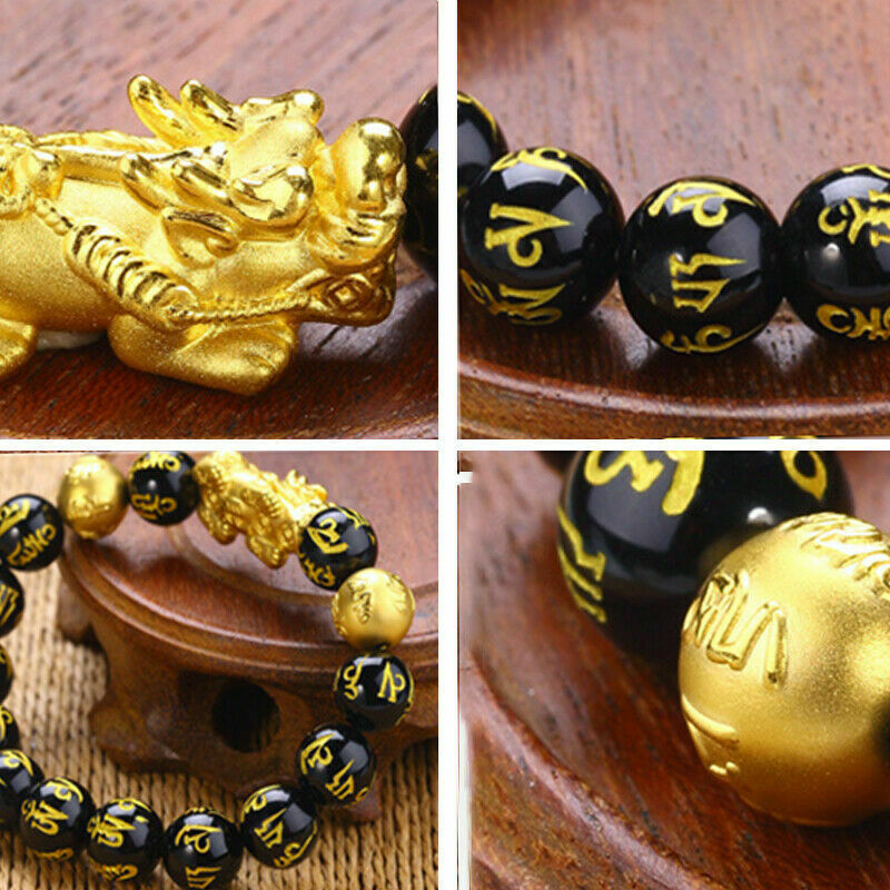 2020 Feng Shui Black Obsidian Alloy Wealth Golden Pixiu Bracelet Lucky Jewelry..