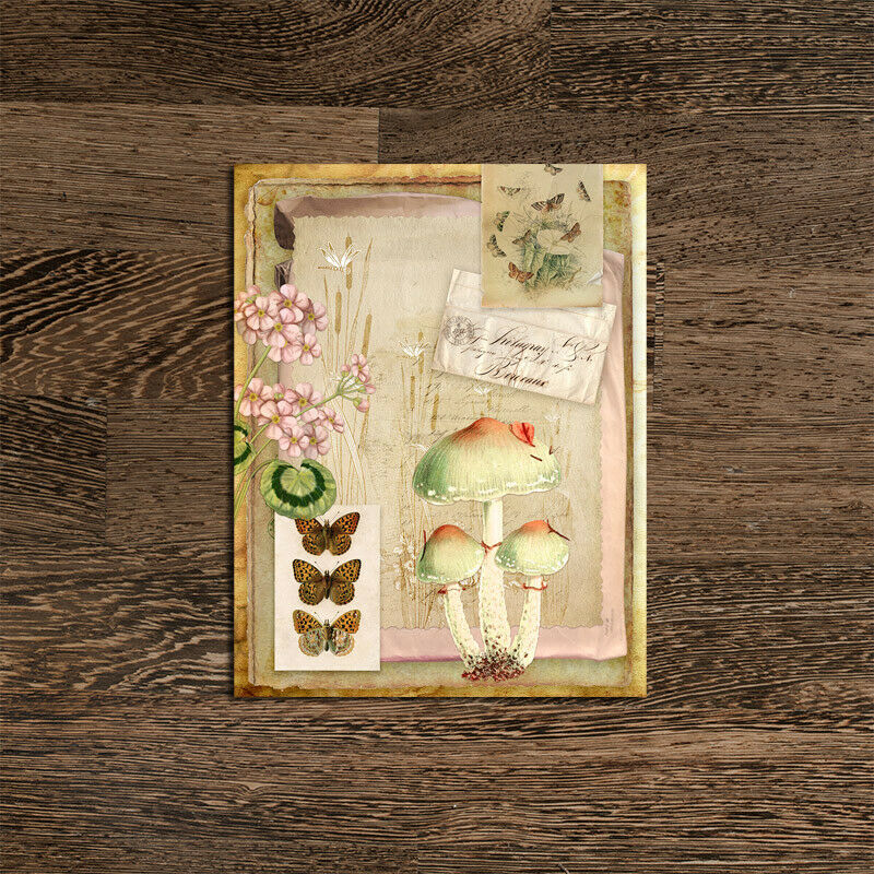 4 Sheet Retro Paper Pad Butterfly Flower Scrapbooking Planner Background Collage