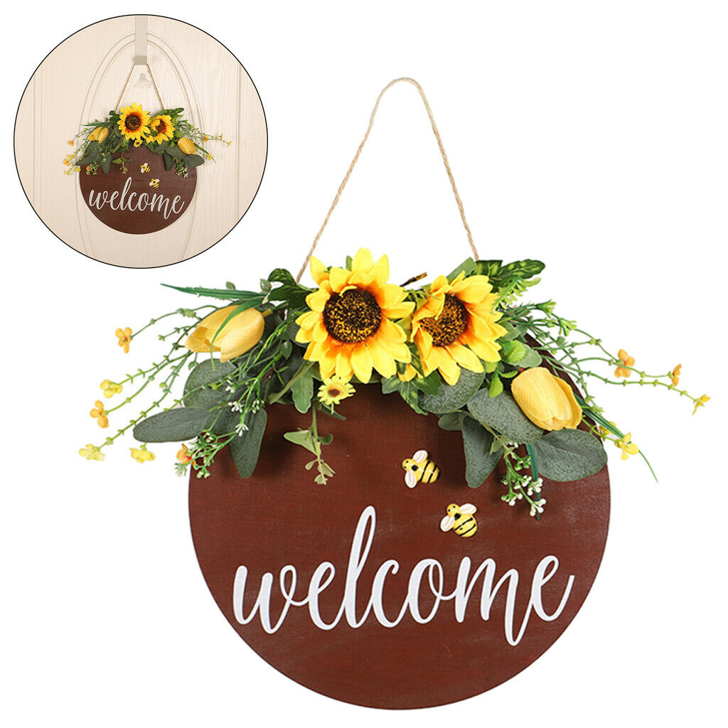 Wooden Hanging Round Plaque Flower Wreath Gift Living Room Home Decoration