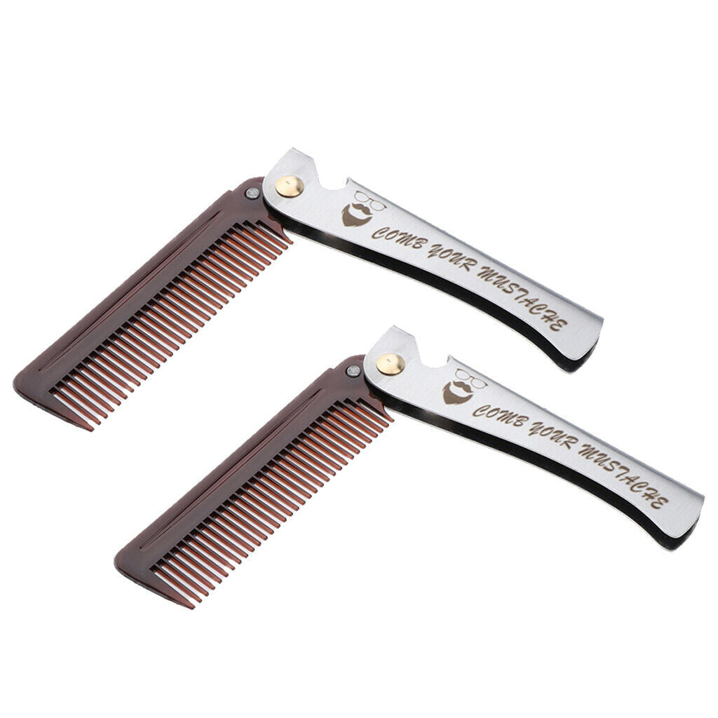 2 Pieces Fine Tooth Folding Brush Combs for Men Hair, Beard, and Mustache