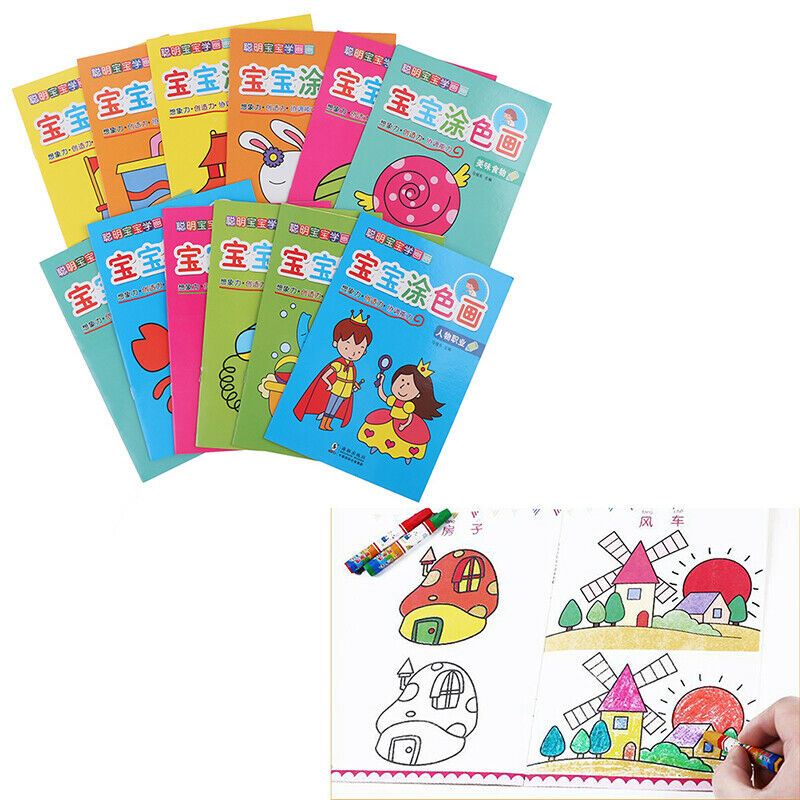 12 Books/192 Pages Kids Painting Drawing Book For Children Coloring Noteb JY TL