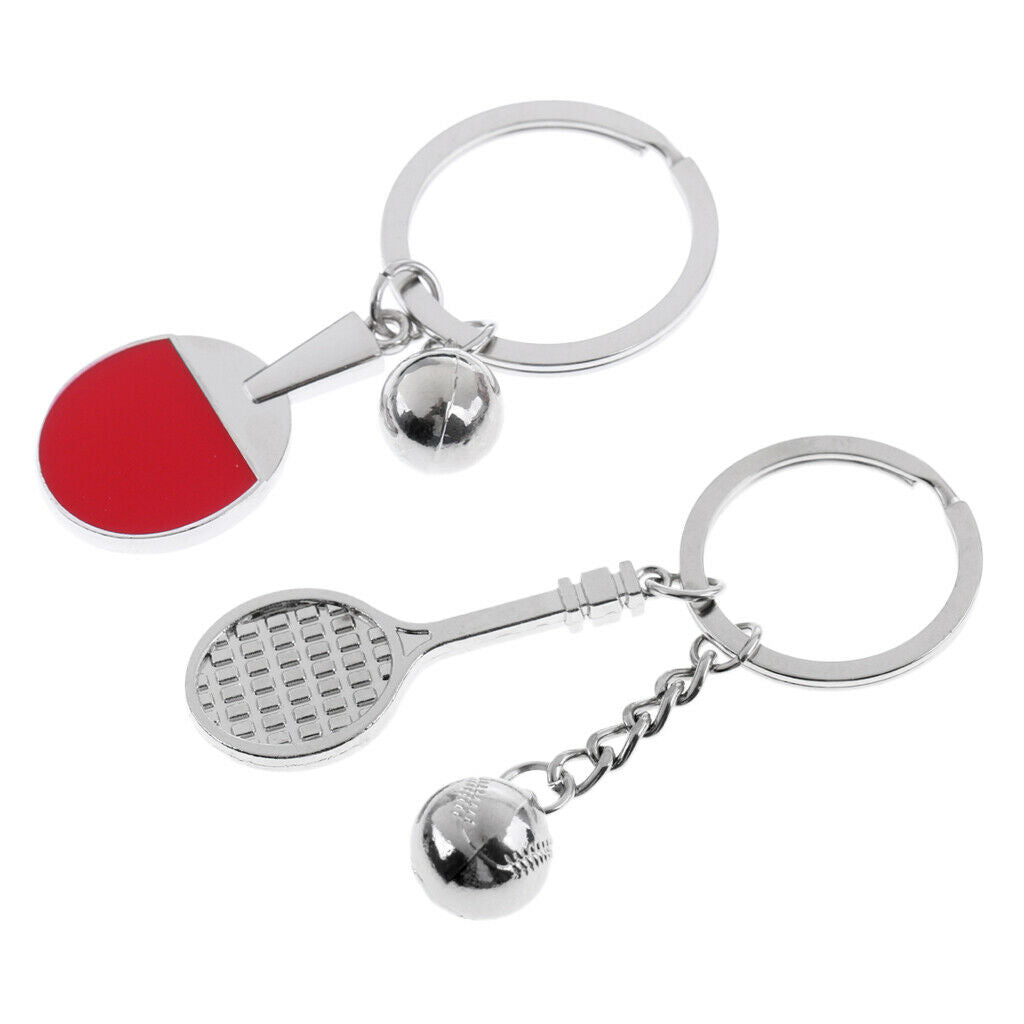 2 Pieces Tennis Racket Table Tennis Paddle Style Keychain Keyring