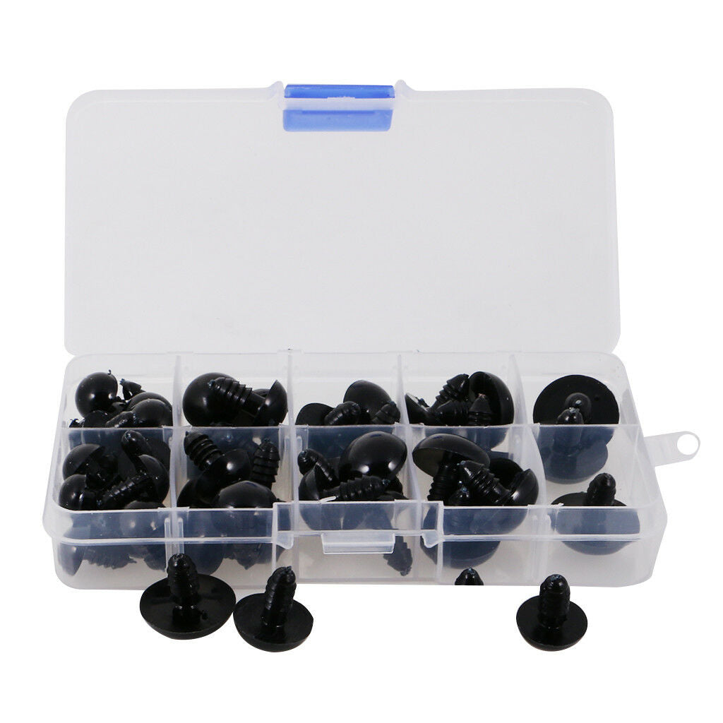 12-20mm Black Safety Eyes For Teddy Bear Animal Puppet DIY Craft 52pcs
