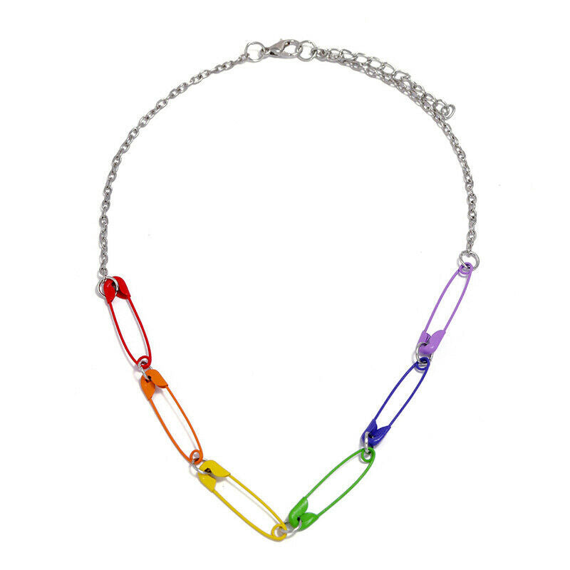 Fashion Punk Colorful Safety Pins Chokers Necklace Women Men Jewelry Acce.l8