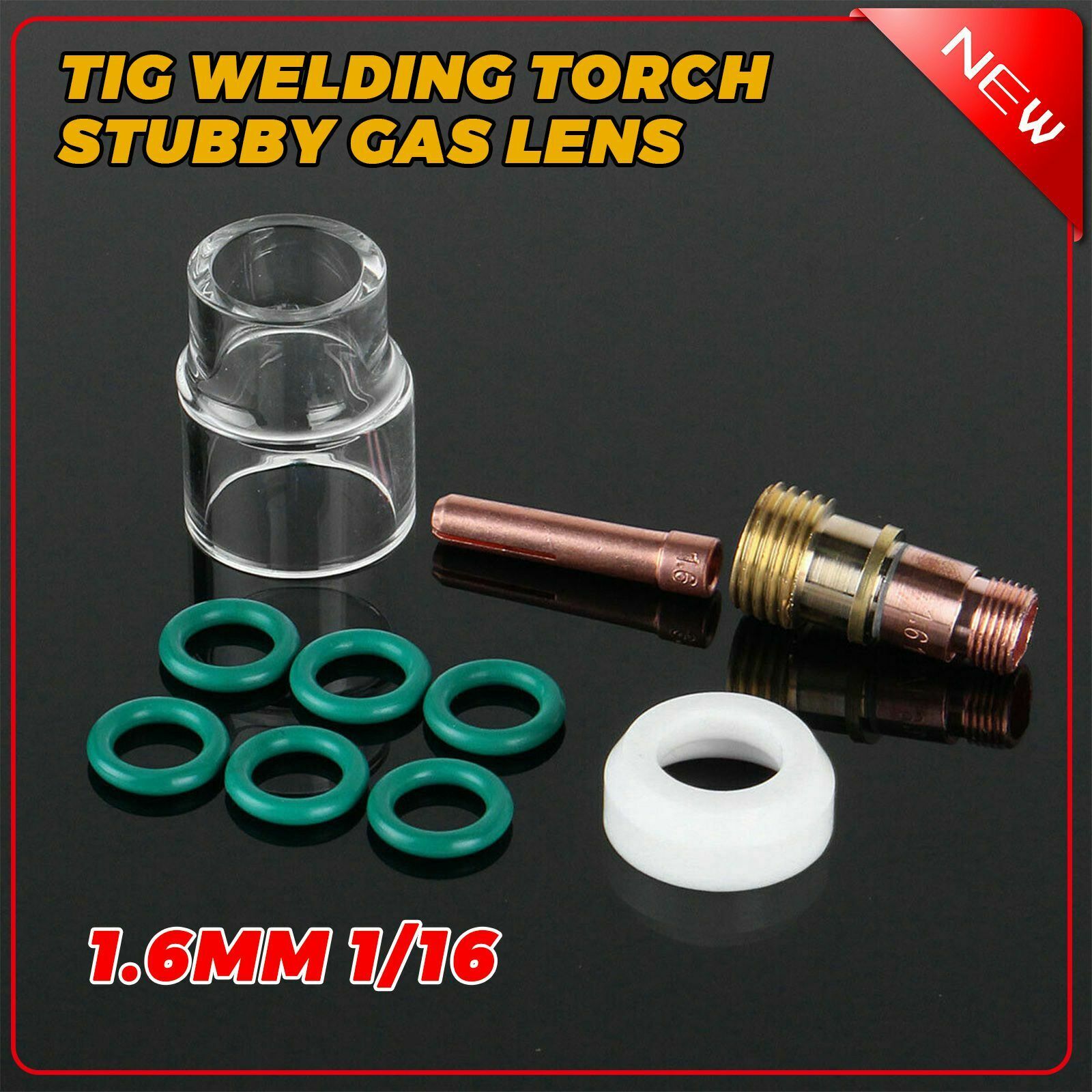 1/16 TIG Torch Stubby Gas Lens #12 Pyrex Cup Kit 1.6mm Fit WP-17/18A Accessories