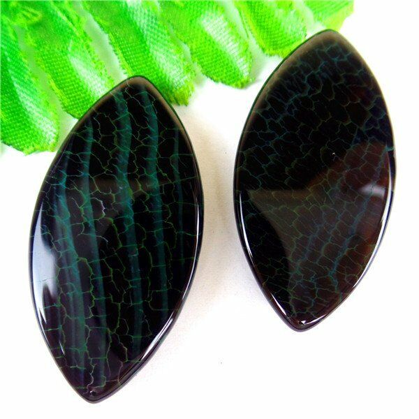 20Pcs Green&Black Fire Dragon Veins Agate Marquise Cab Cabochon 40*20*7mm HH6036