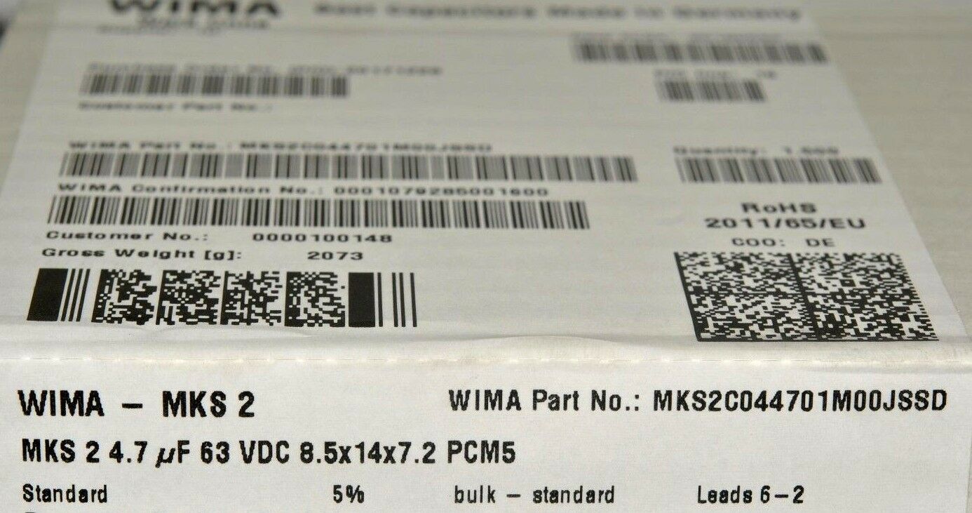 2pcs - WIMA MKS2 4.7uF (4,7uF) 63V 5% pitch:5mm Capacitor MKS2C044701M00JSSD