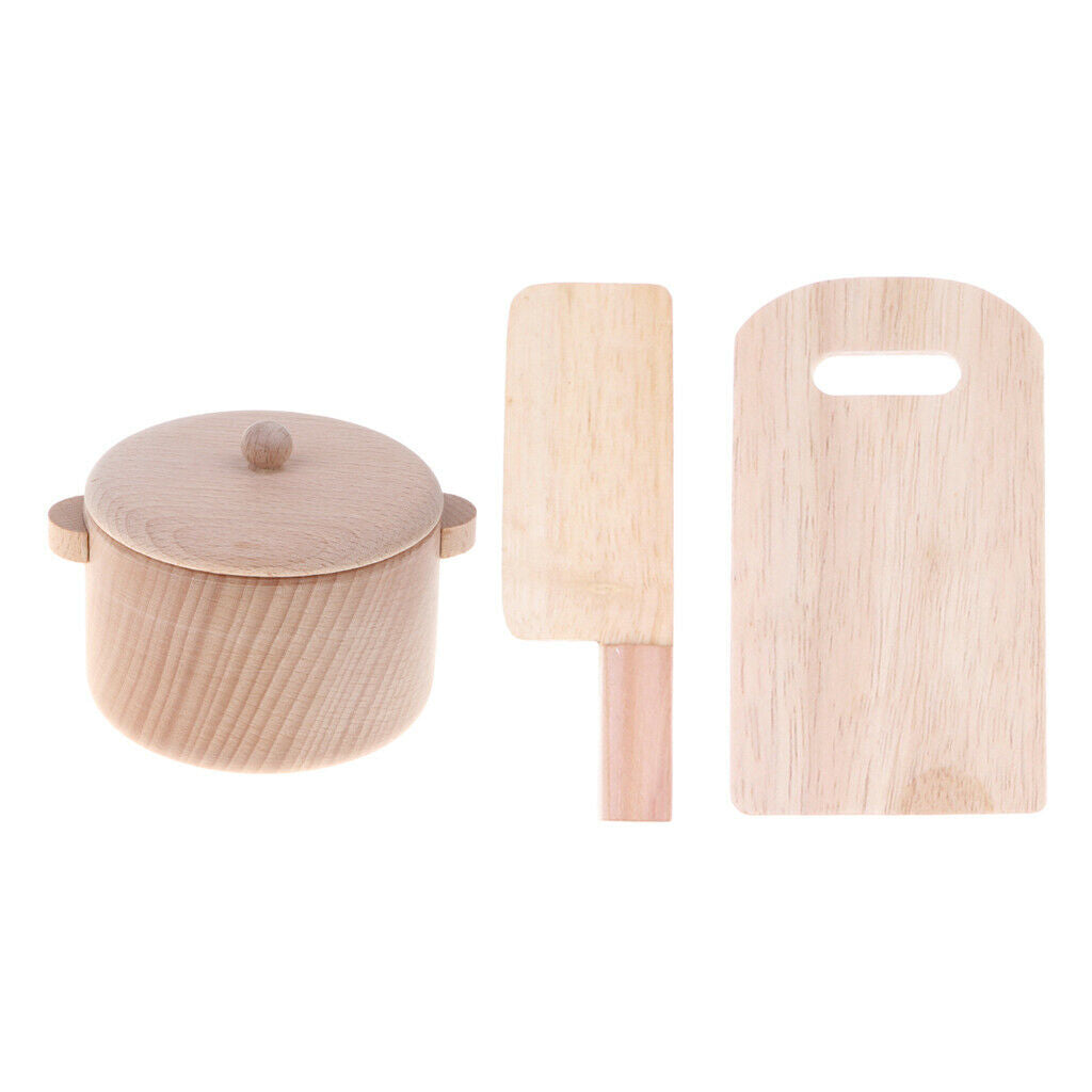 Pretend Play Wooden Chopping Board Cutter Saucepan Kitchenware Child Fancy
