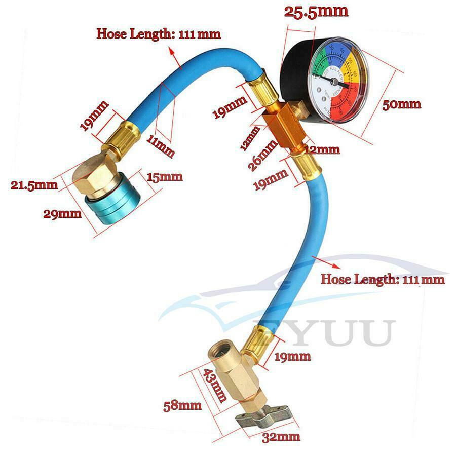 R-1234yf A/C Service Charging Hose W/ 100PSI Gauge Coupler Refrigerant Can Tap