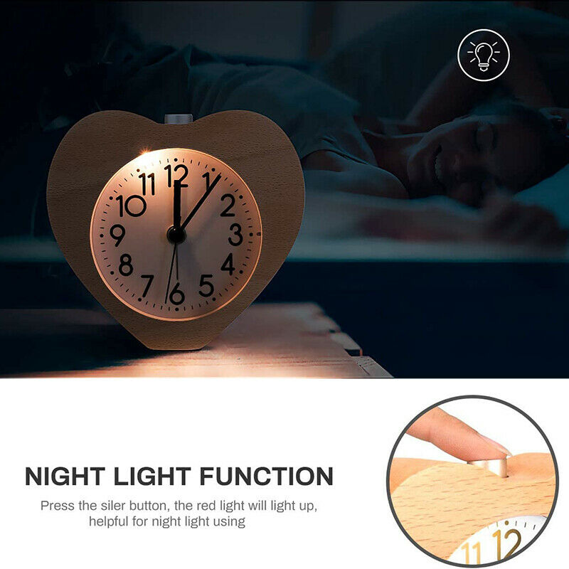 Wood Alarm Clock Classic Retro Table Clock with Heart Design Silent Desktop C5E5