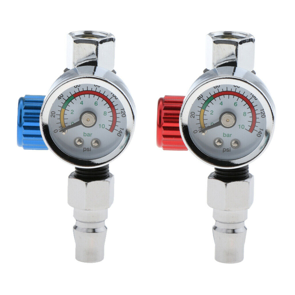 2Pcs Truck G1/4 Alloy Paint Spray Gun Air Regulator Valve Gauge 0-140PSI