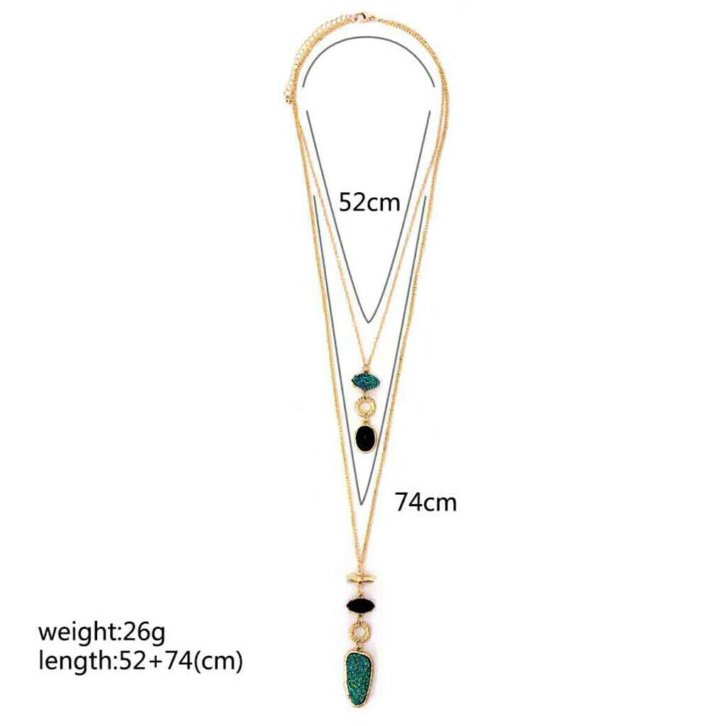 Multi Layers Geometric Sweater Chain Necklace Chunky Cuban Link Golden Chain