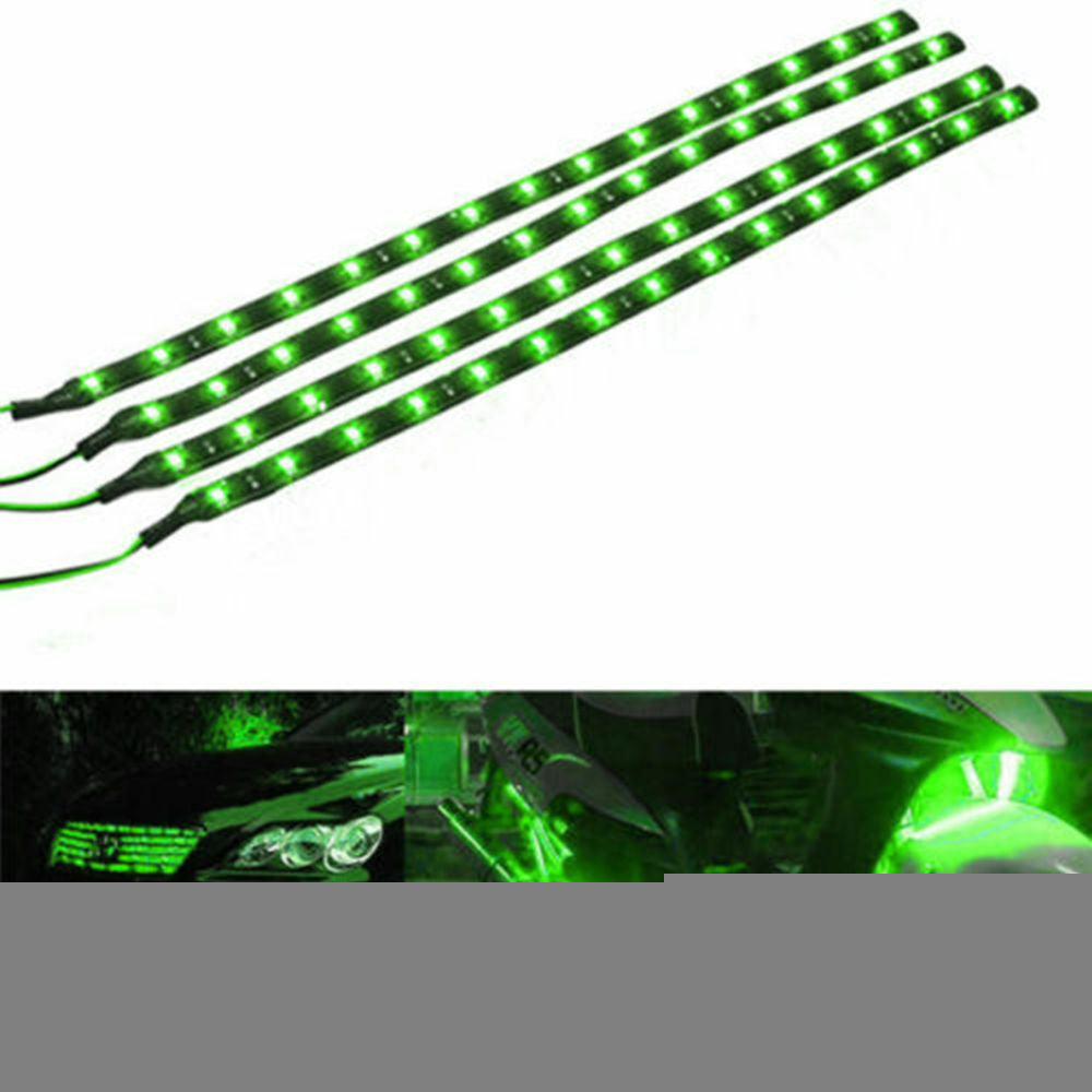 Green 4pcs 30CM/15 LED Car Motors Truck Flexible Strip Light Waterproof 12V BDAU
