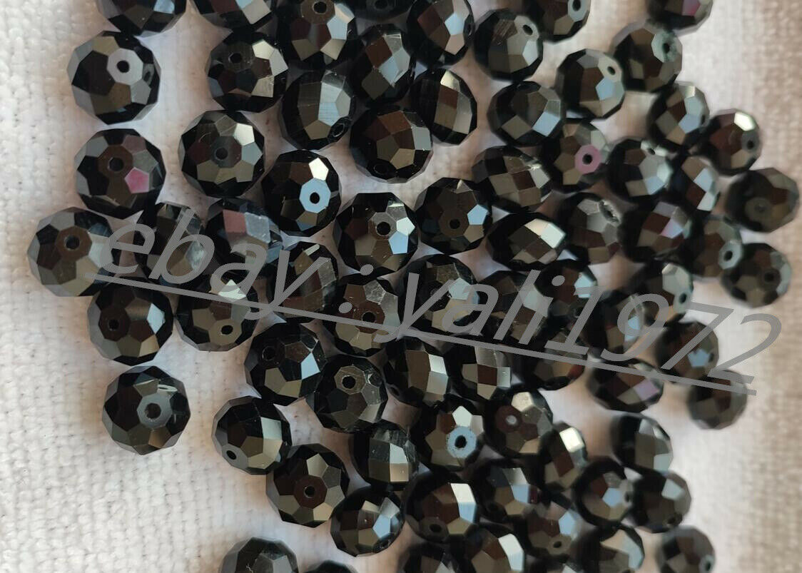 Wholesale 110pcs 9x12mm Black Faceted Crystal Rondelle Loose Beads