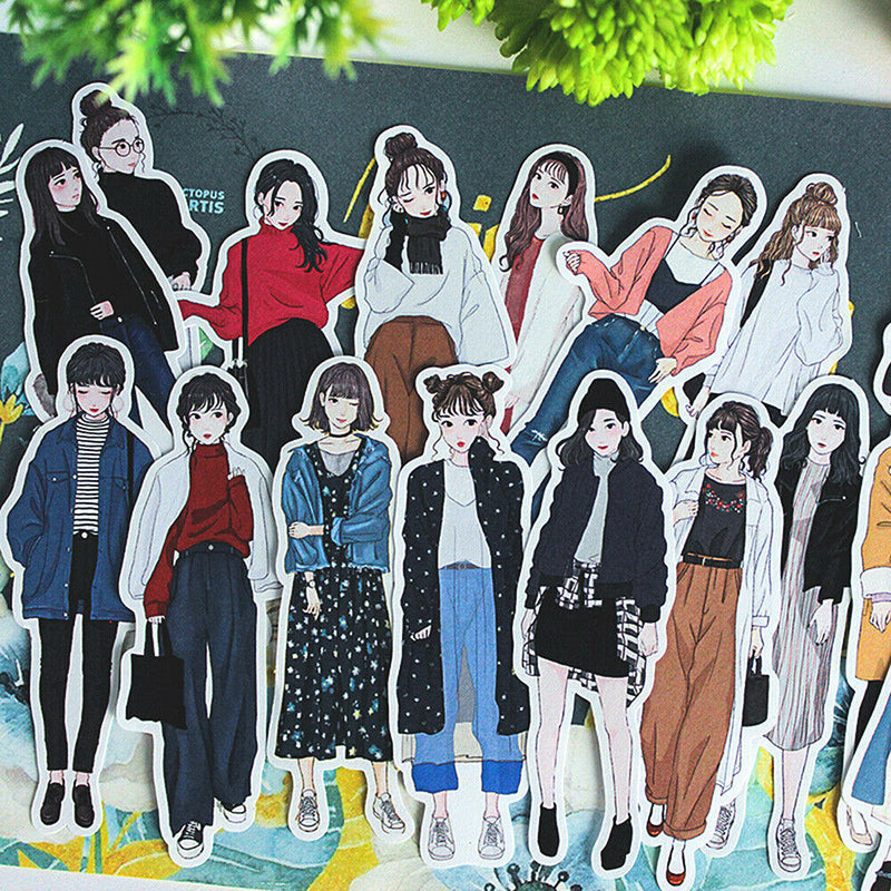 19Pcs Fashion Girl Paper Stickers DIY Scrapbooking Album Journal Crafts Decor