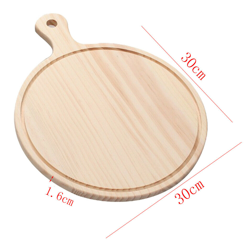 Round Wooden Board Kitchen Pizza Bread Plate Serving Tray with Handle 12inch