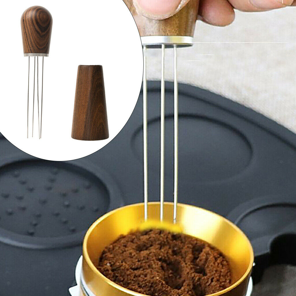 Stainless Steel Coffee Stirrer 4 Needle Type Coffee Tamper with wood Handle