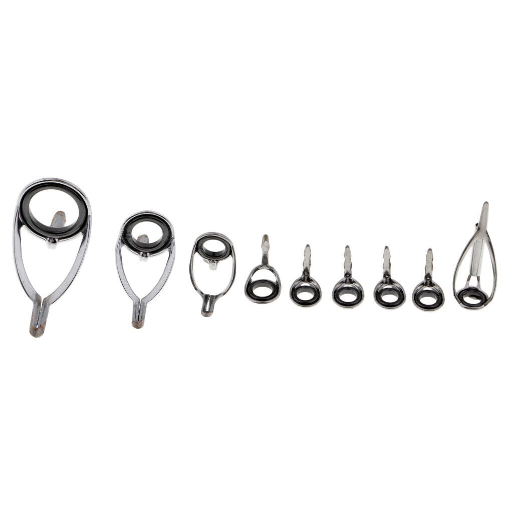 Set of 9 Ceramics Fishing Rod Guides Tip Rod Building Repair Eye Ring Set