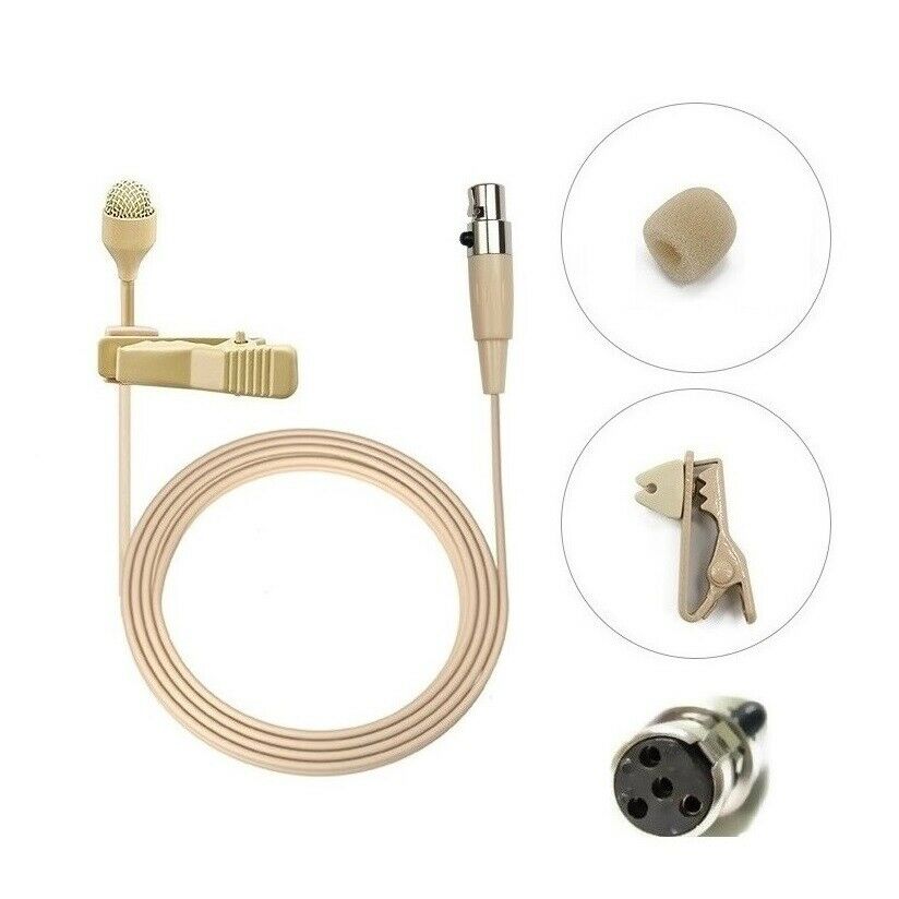 Lapel Lavalier Microphone Mikes XLR 4 Pin Connector, For SHURE Wireless Bodypack