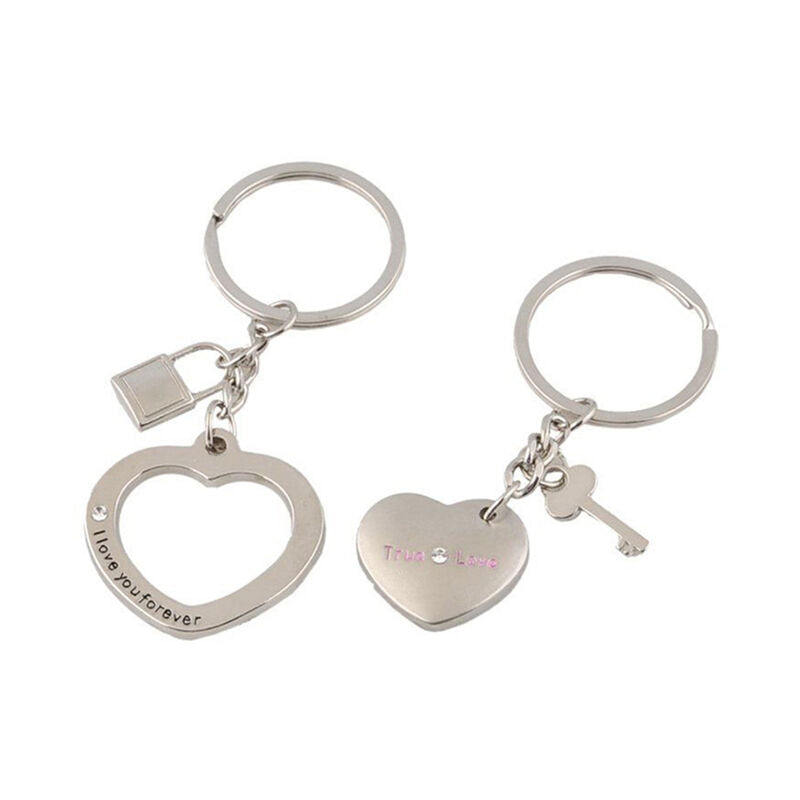 1 Pair Awesome Love Heart Lock Key*Chain Ring Keyring Keyfob Lover Couples J Tt