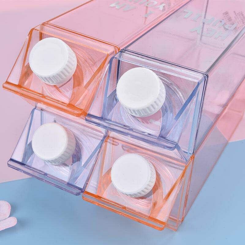 Creative Cute Plastic Clear Milk Carton Water Bottle Transparent Milk Box Cu CH