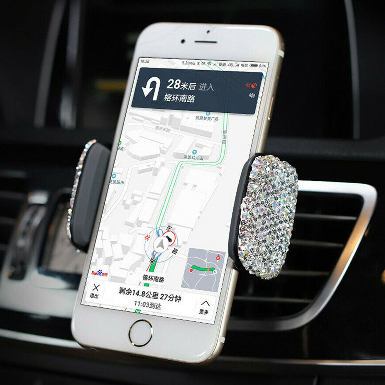 1Pcs Car Phone Holder Dashboard Stand Crystal Bling Girls Interior Accessories