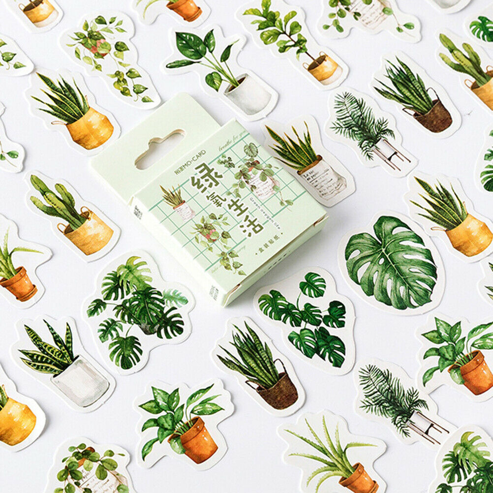 45pcs green leaves tree life plants DIY Diary Craft Stickers Scrapbooking.l8