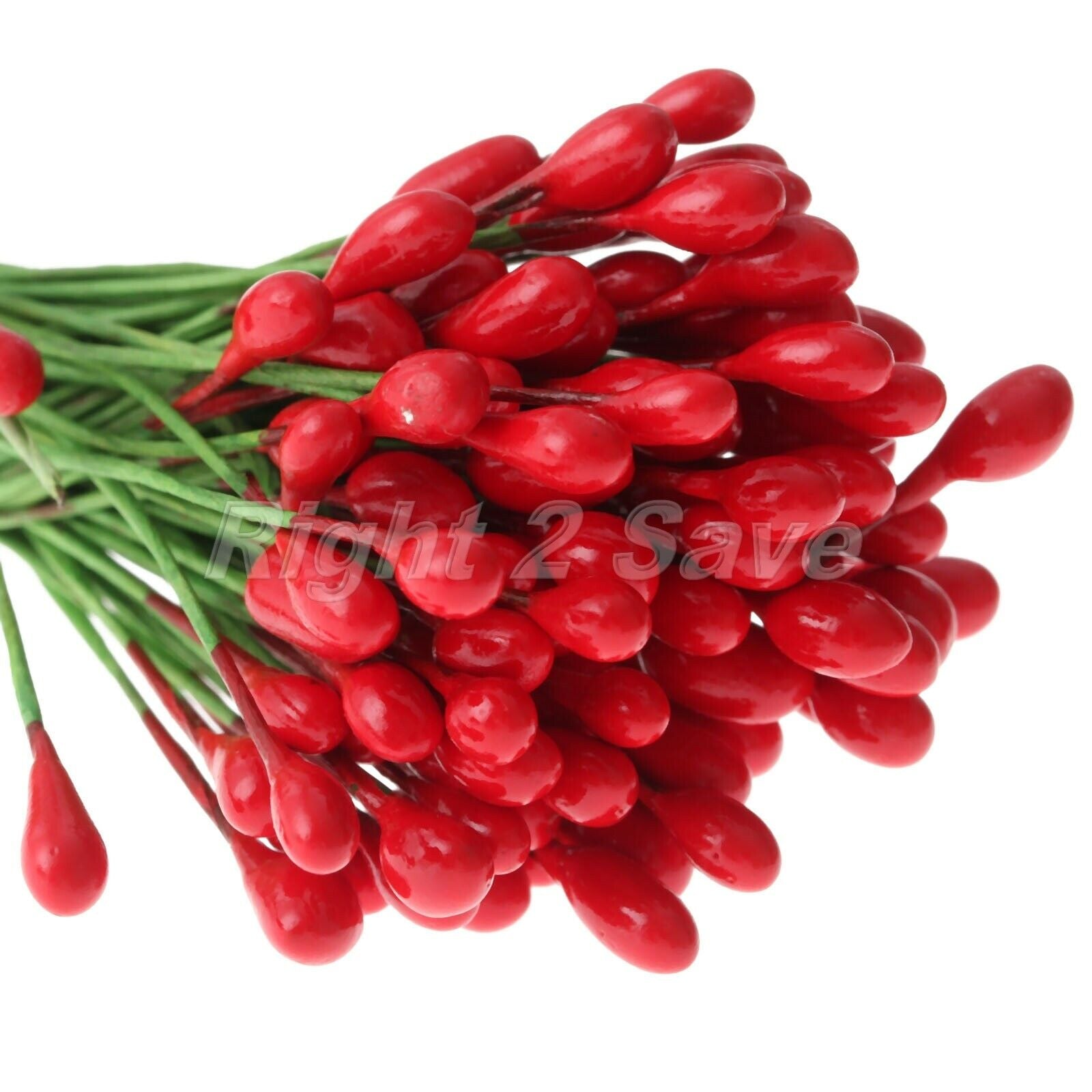 100Pcs Artificial Round Flower Stamens Red Double Sided Wire Wrapped Craft DIY