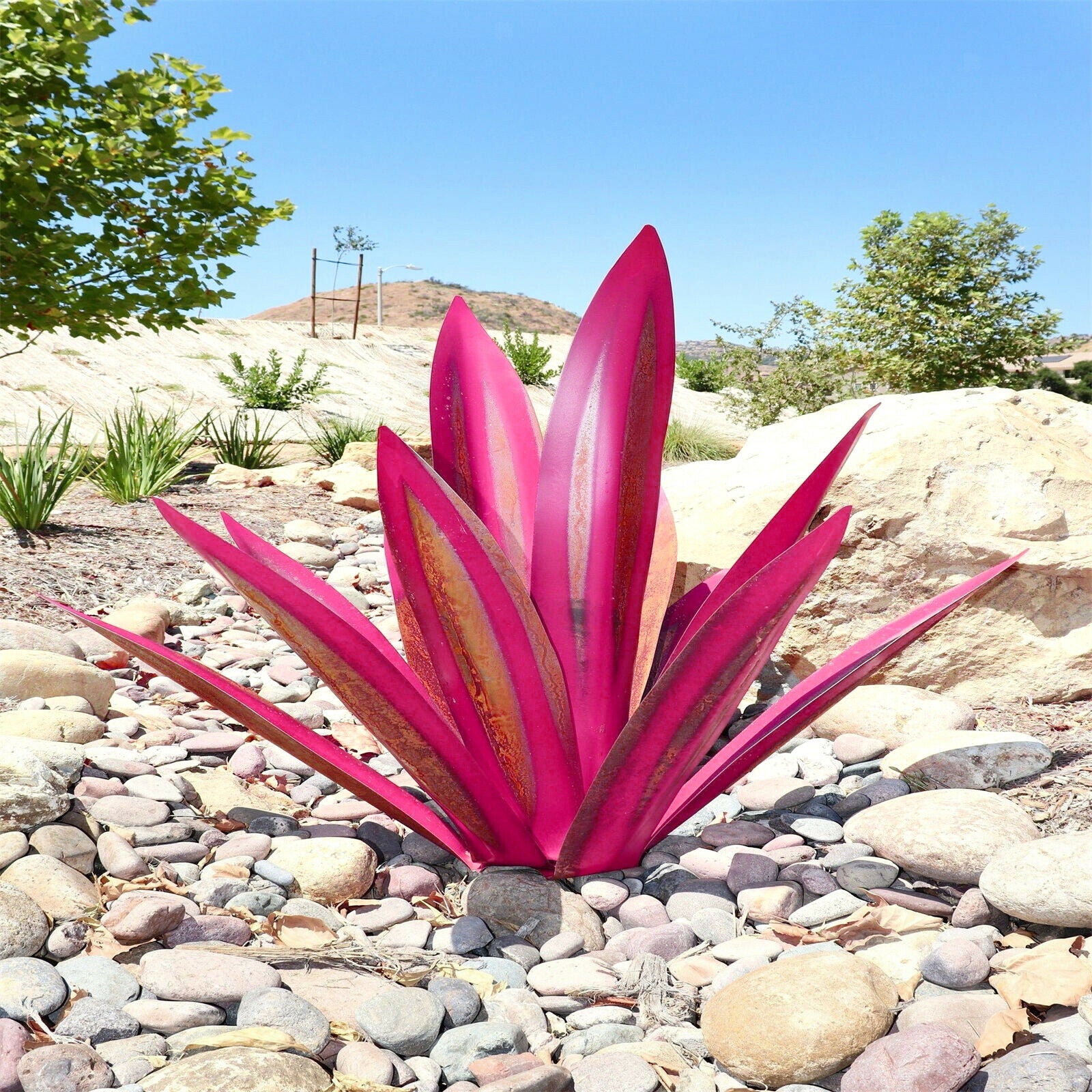 Decorative Agave Plant Hand Painted Garden Art Outdoor Home Decor pink 65cm