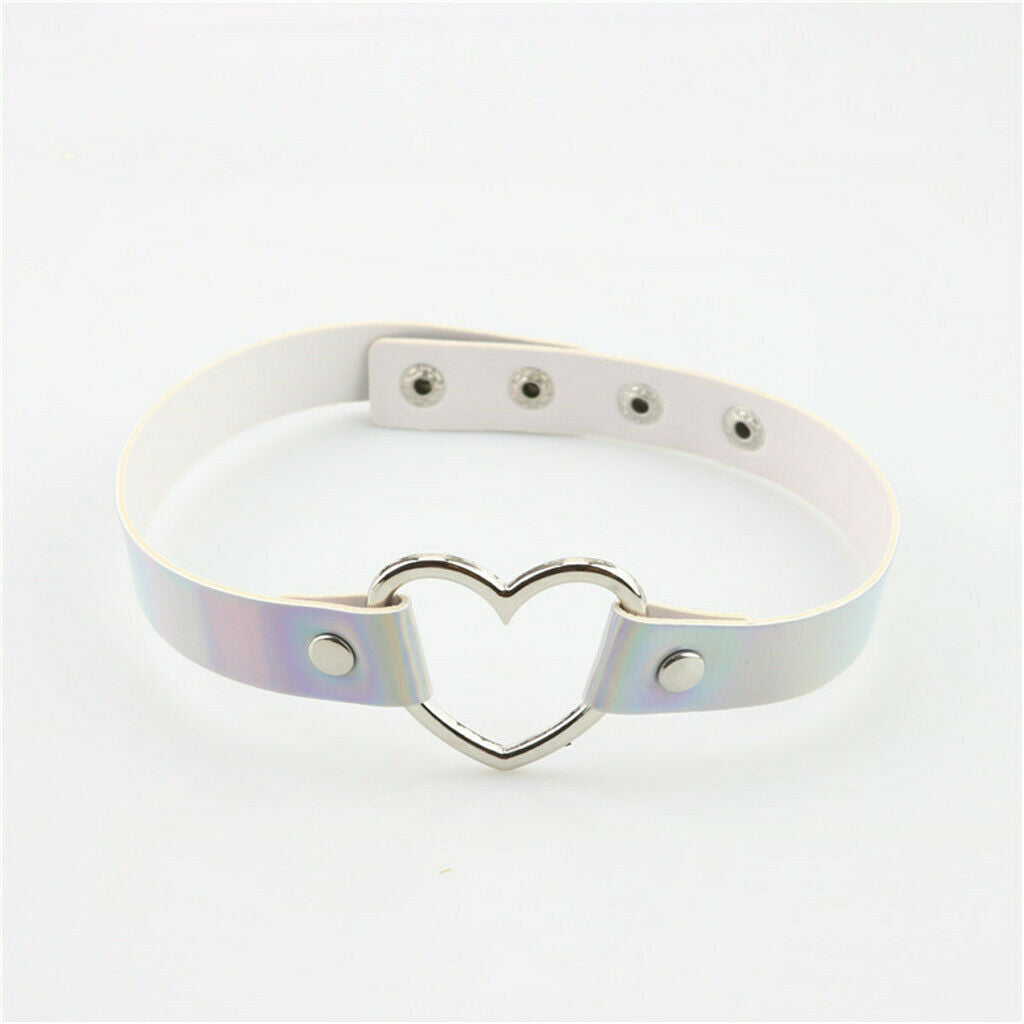 Hollow Love Heart Choker PU Leather Collar Heart Gothic Necklace White