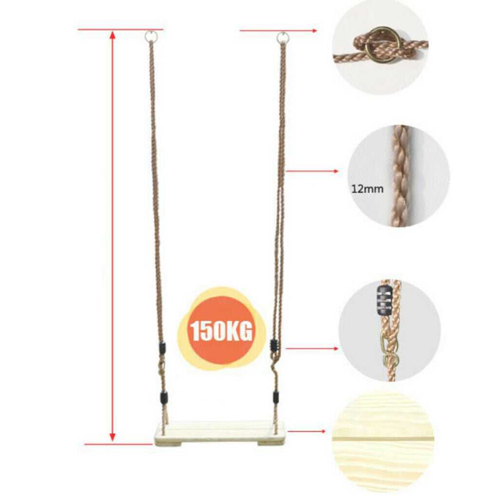 Durable Flat Chair Wooden Swing Set Accessories with Adjustable Rope Kids