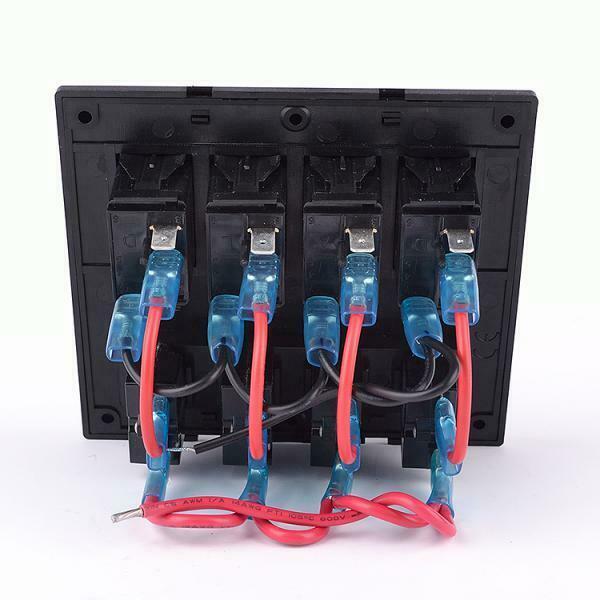 4 Gang Waterproof Car Marine Rocker Switch Panel Circuit Breaker Blue LED