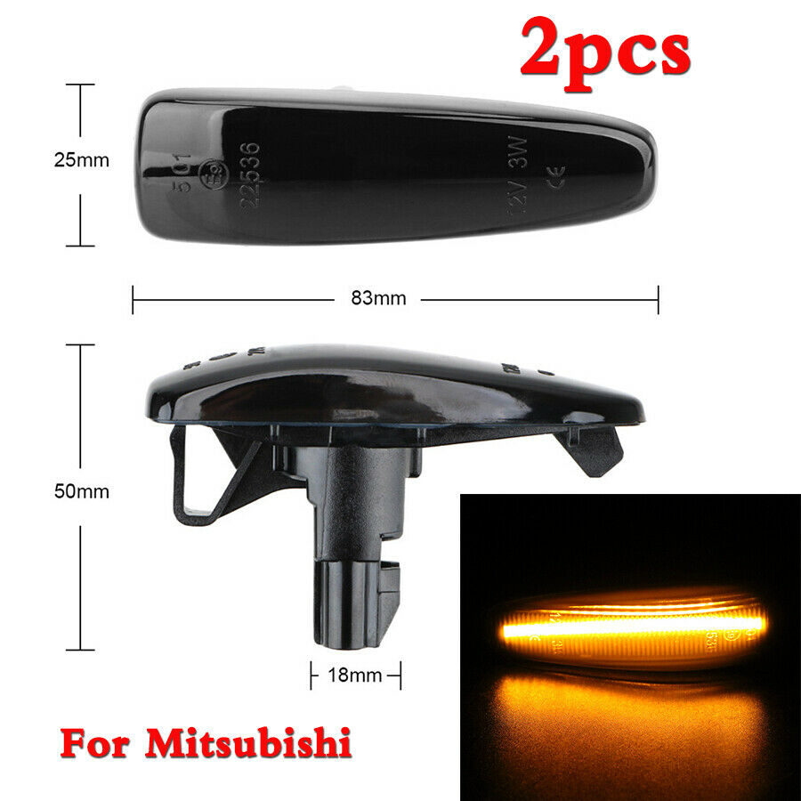 Pair 12V Car Side Dynamic Running Light LED Amber For Mitsubishi Lancer 2008-17