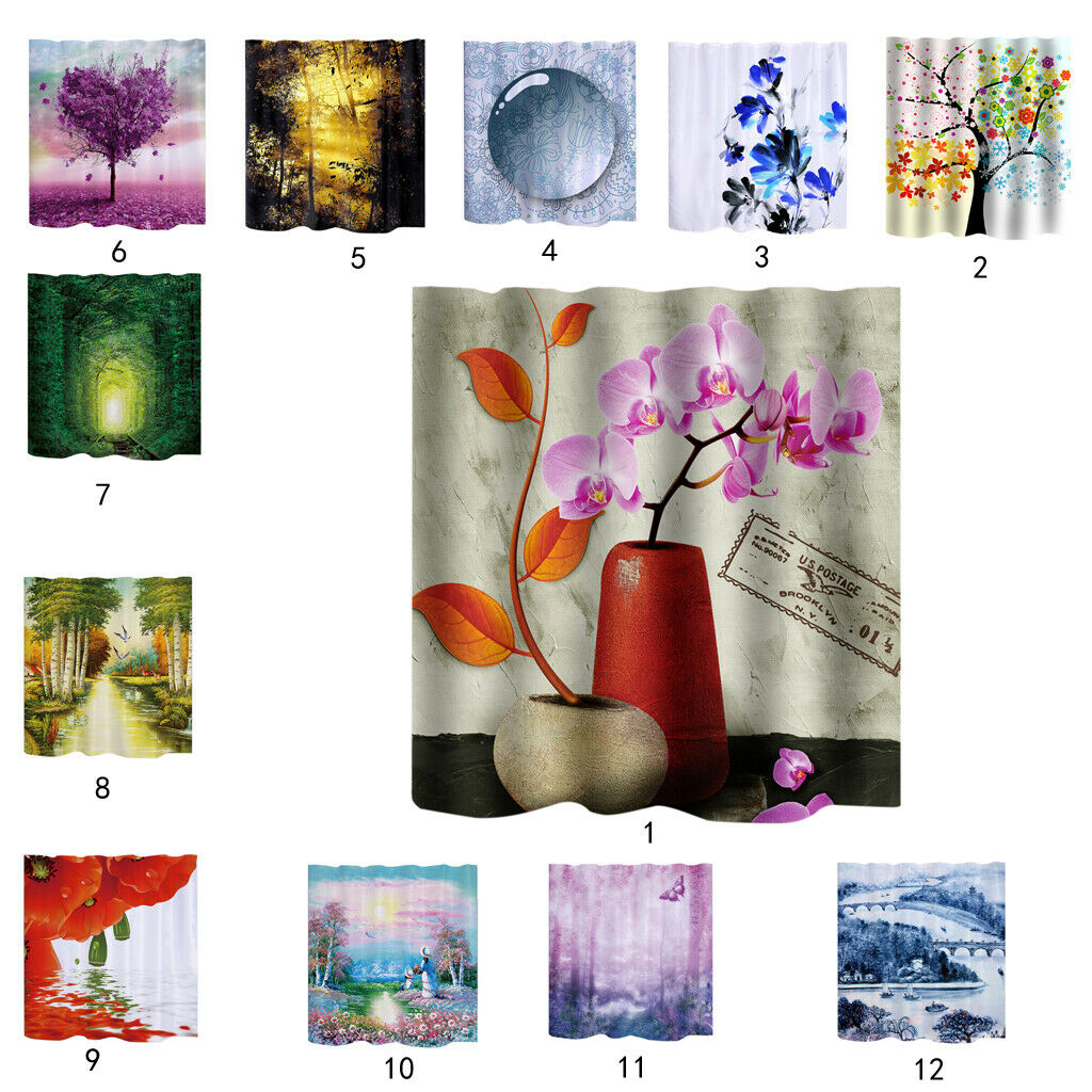 Fabric Bathroom Shower Curtain Decor with Hooks Bathroom Use Phalaenopsis