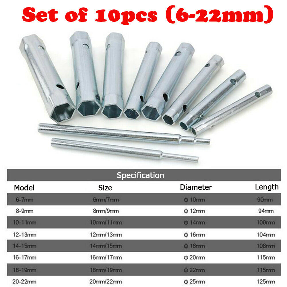 10pcs/set Metric Box Tubular Spanner Set Tube Wrench Tommy Drive Tool Kit