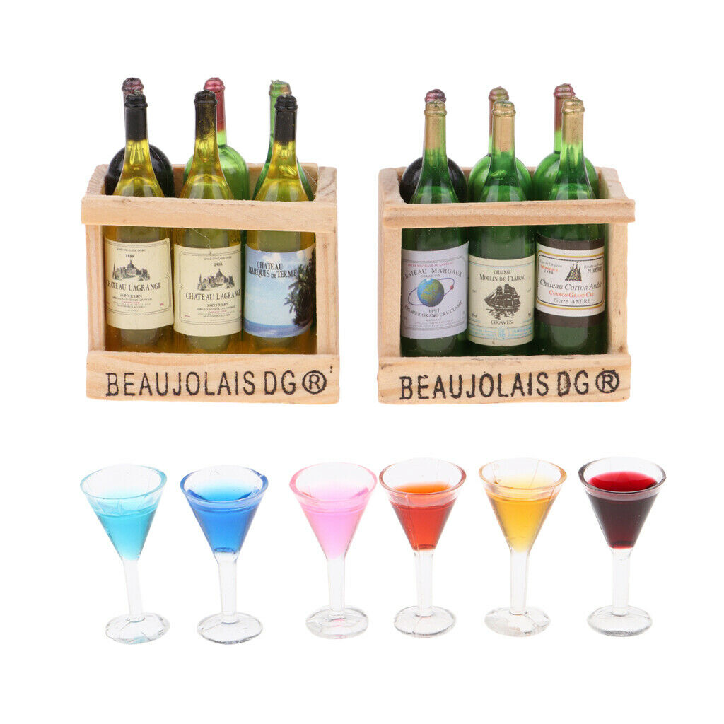 1:12 Drink Wine Bottles Wooden Rack Magnet Cocktail Table Accessories DIY