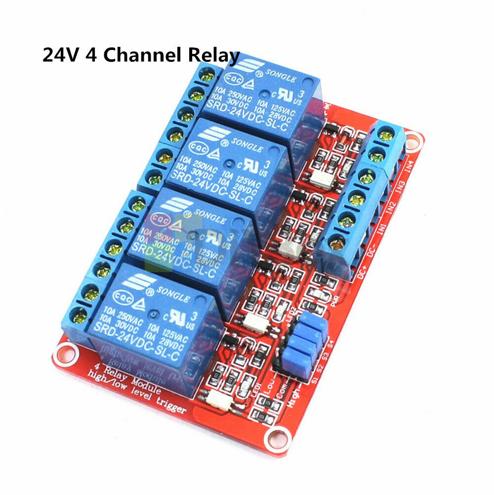 24V 4 Channel Relay Module With OPTO-Isolated High and Low Level Trigger