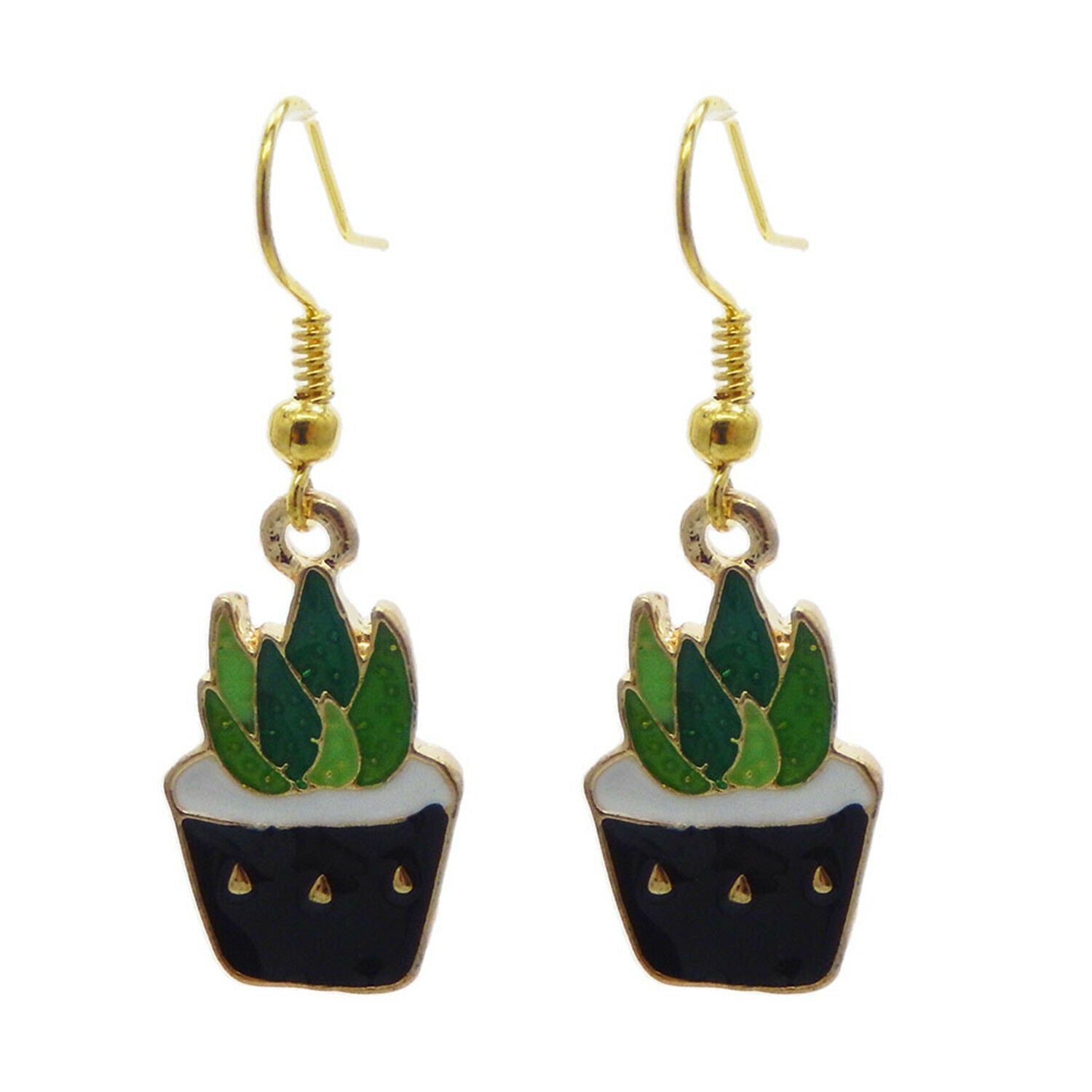 1 Pair Enamel Plated Metal Cactus Charm Dangle Earrings Handmade Jewelry Gift