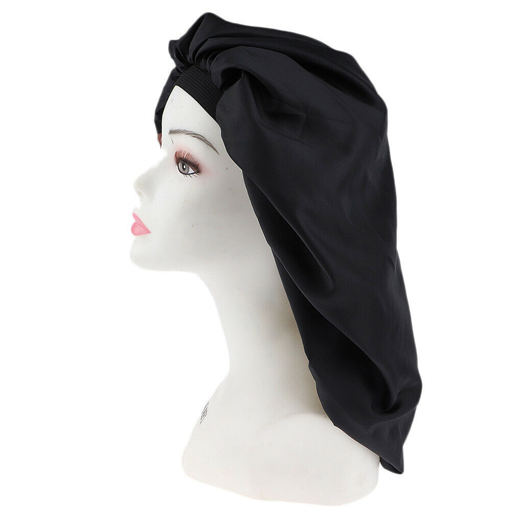 Women Shower   Waterproof Elastic Bathing Hair Bonnet Head Cover Hat Black