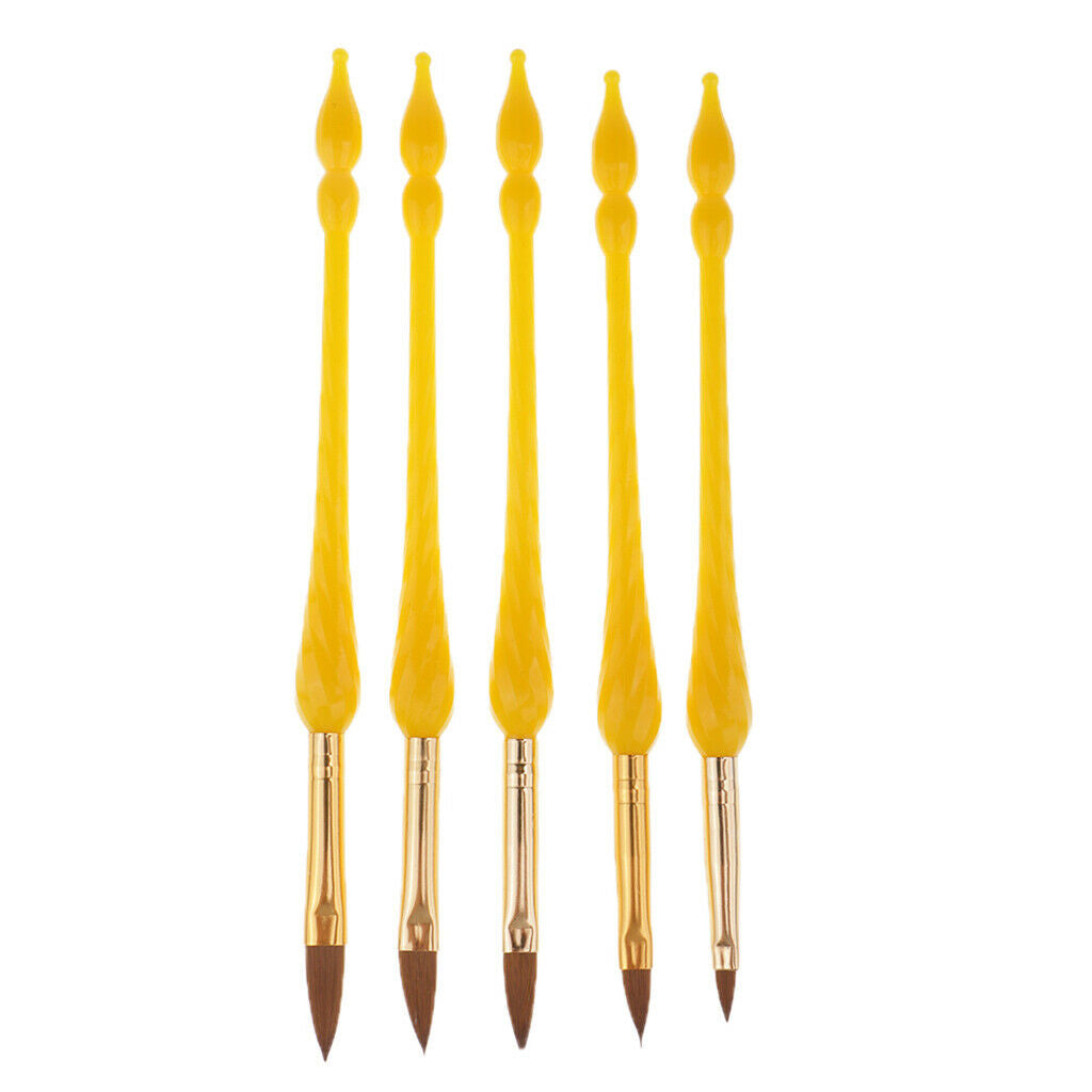 5pcs Professional Nail Art Brush UV Gel Polish Drawing Liner Painting Pen Yellow