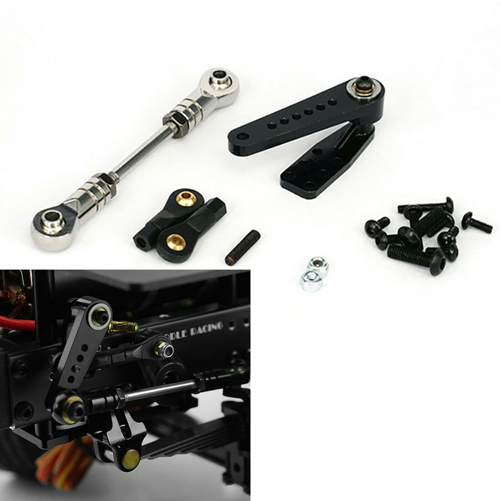 For LESU 1/14 6x6 6x4 4x4 RC Tractor Trucks Axis Alloy Arm Steering Servo Part