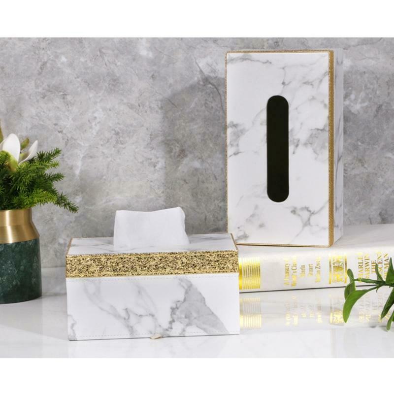 Marble Golden Rim Tissue Box Desktop Paper Towel Holder Napkin Storage Container