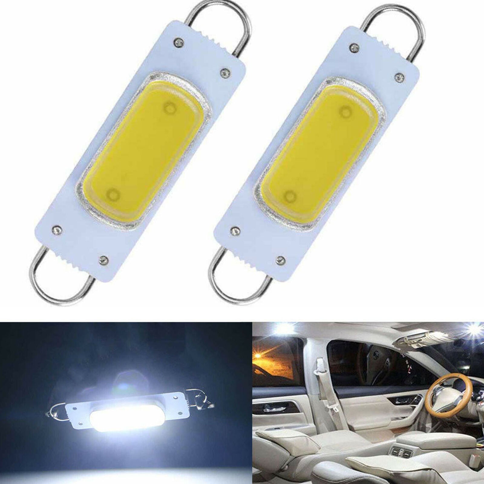 2x Super White 44mm COB Rigid Loop Festoon LED Light Bulb 561 562 567 564 212-2
