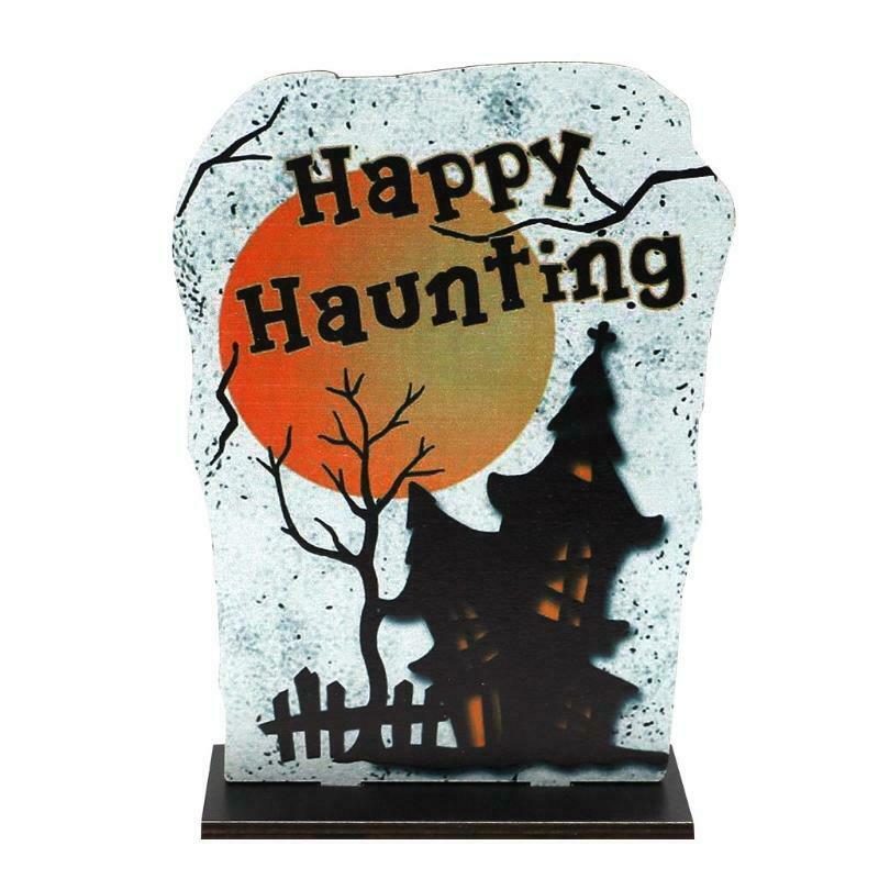 Happy Haunting Tombstone Wooden Sign Halloween Table Topper Decoration Ornament