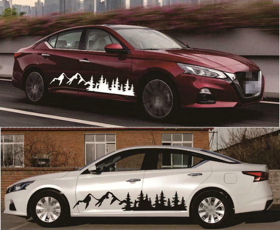 2x Car Body Stickers Black Forest Mountain Graphic Style 118'' Ã— 13'' Universal