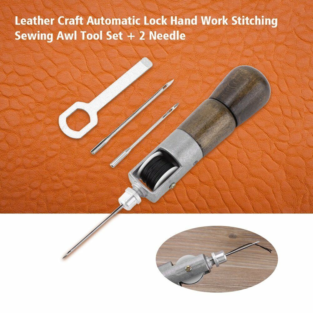 Leather Craft hand-stitching Tool Sewing Kit Lock Stitch Awl +2 Needles+Wrench