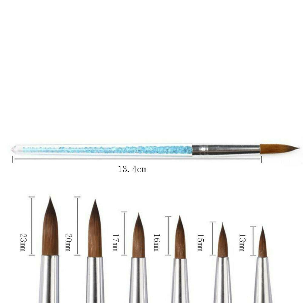 6x 100% Pure Kolinsky Acrylic Crimped Nail Brush 13mm/15mm/16mm/17mm/20mm/23mm